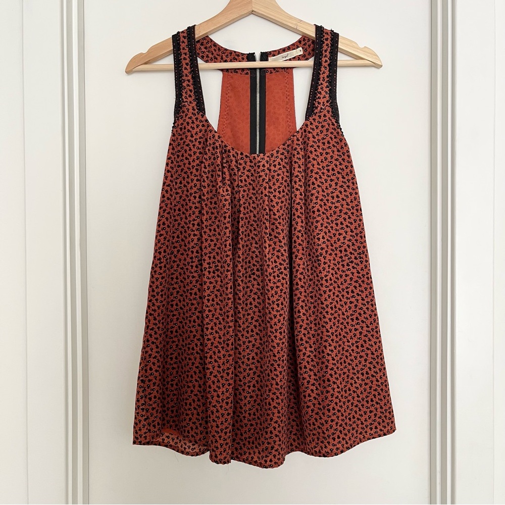 Hazel Anthropologie Women's Blouse Ditsy Floral Lace Beaded Orange Size S Boho